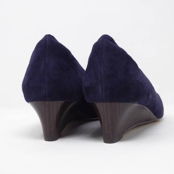 Cole Haan Kathryn Navy Suede Wedge Pumps Women 10.5 B Pointed Toe Low Heel NEW